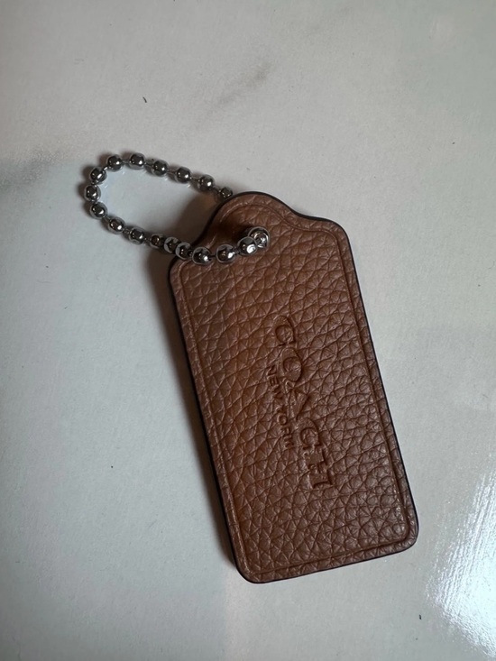 Coach Handbags - Coach Brown Pebble Leather Key Tag with Silver Chain